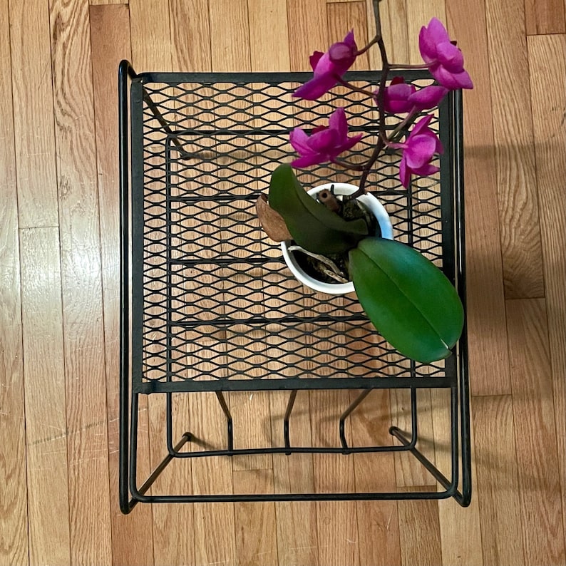 1950s Atomic Side Table Plant Stand Vinyl Record Holder Wire Mesh Expanded Metal Vintage Mid-Century Modernist image 3