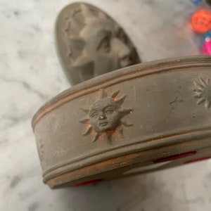 Vintage Sun Face Terracotta Lidded Bowl Dish Jewelry Box image 5