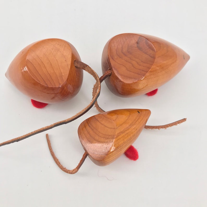 Vintage Mid-Century German Shrunk Wooden Mice Sculptures Toys Leather Tails image 4