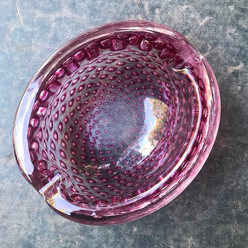 Murano Venini Controlled Bubble Art Glass Cigar Ashtray Bowl Vintage Mid-Century Hydrangea Pink Sommerso Ravenna image 8
