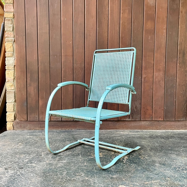 Art Deco Howell Spring Chair Vintage Rare Mid-Century Armchair Metal Porch Outdoor Patio Furniture image 1