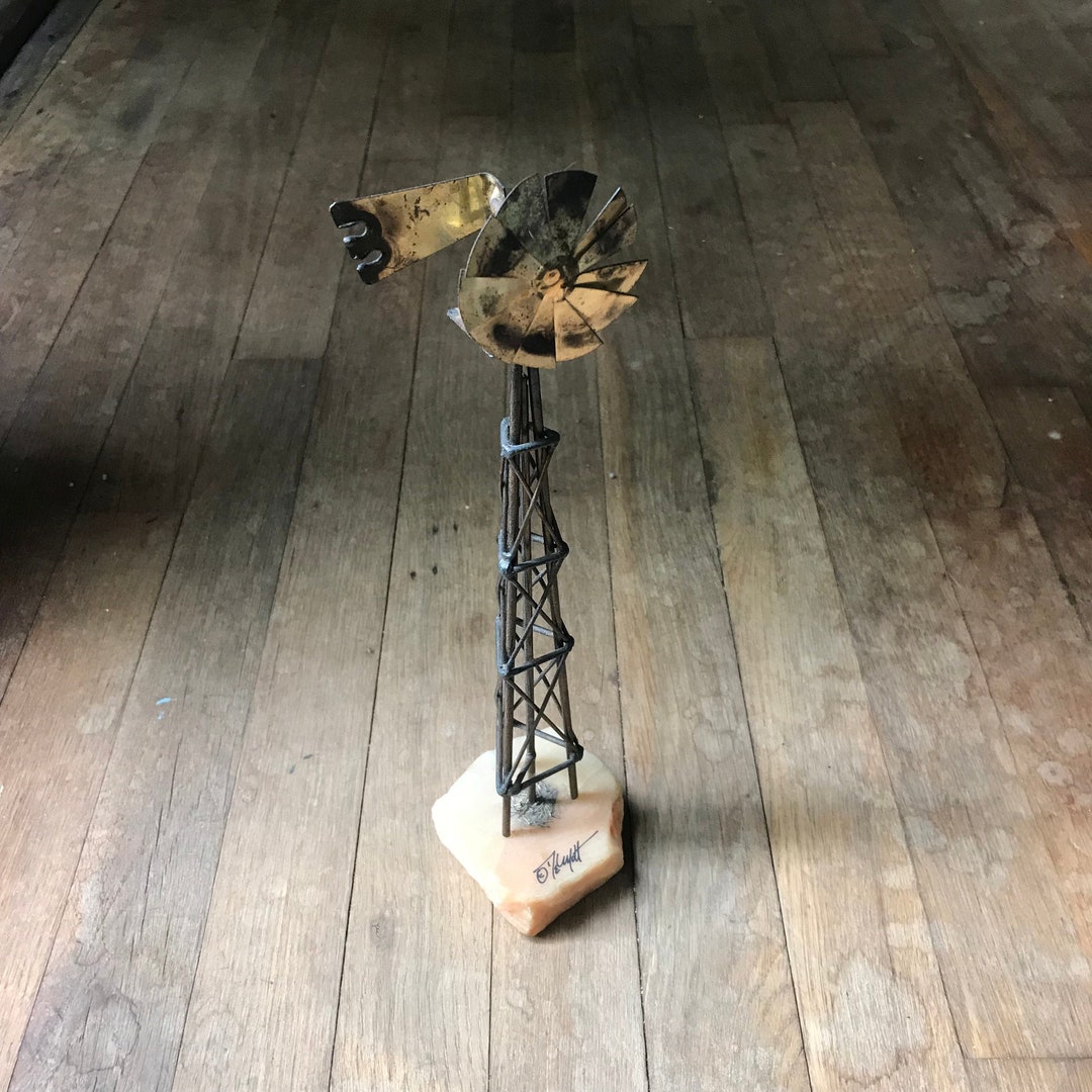 Midcentury Don Demott Brass Windmill Sculpture on White Onyx Base Vintage 1970s Etsy