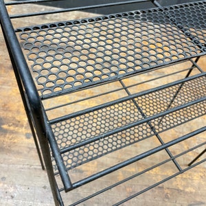 Atomic Wire Two Tier Side Table Rack Vintage Mid-Century Apartment Modern Plant Stand 1950s Black Perforated image 7