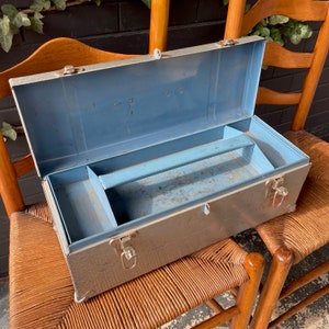 Vintage Industrial Union Made Toolbox with Enamel Blue Steel Handle Interior 1940s 1950s image 4