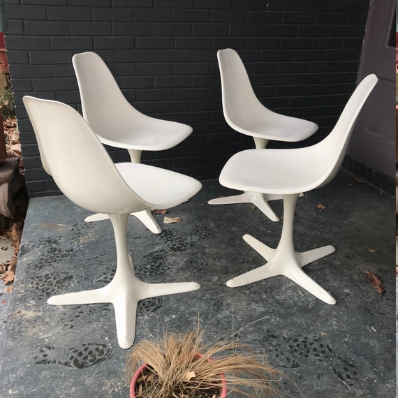 4 White Burke Dining Chairs Mid Century Vintage Modern Etsy