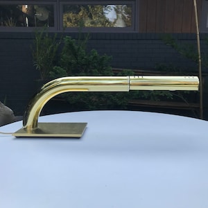 Vintage Mid-Century Cantilever Brass Tube Table Lamp Power Executive Desk Light Mad Men 1970s Shag Shaft Baughman Cy Mann Rainbow Co image 1