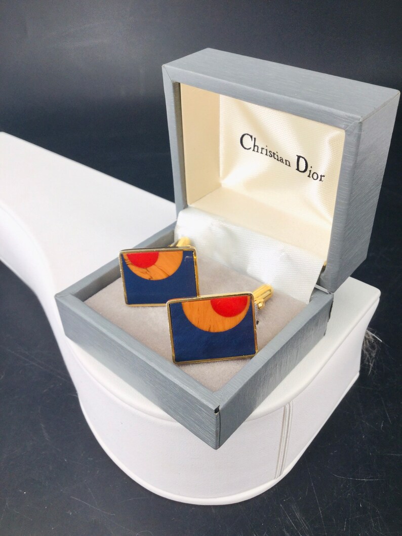 Vintage Christian Dior Cufflinks Glass Inlaid Etsy