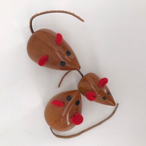 Vintage Mid-Century German Shrunk Wooden Mice Sculptures Toys Leather Tails image 3