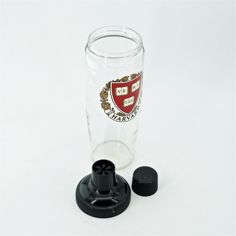 1960s Vintage Harvard Cocktail Shaker 3-Piece Bottle Drink Mixer Barware Mid-Century Crest College School Ivy League Bartender Bar image 4