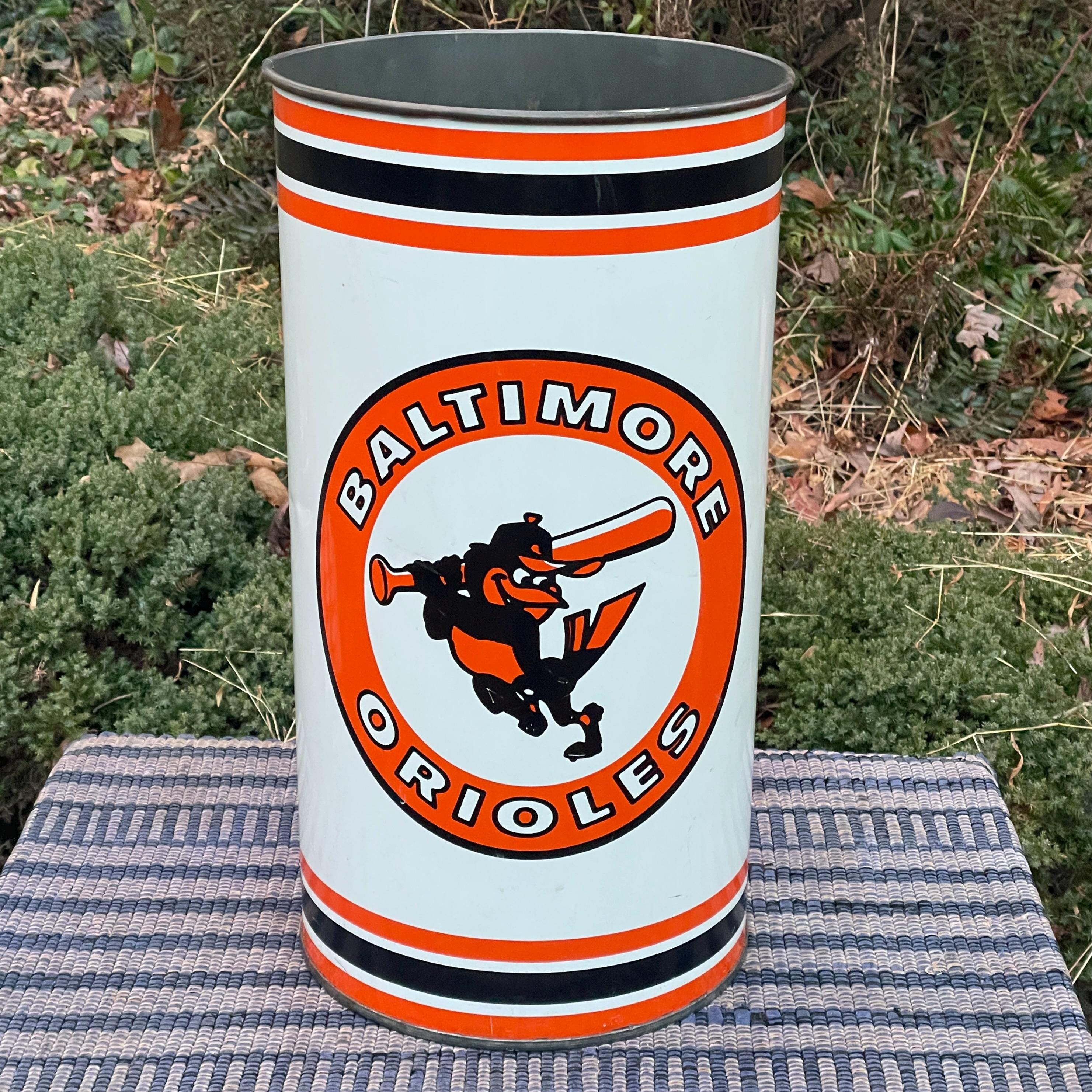 1980s Orioles Metal Trash Can World Series Team Vintage Mid