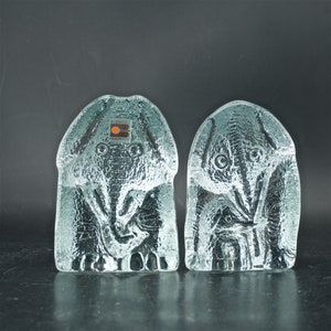 1970s Blenko Elephant Family Pop Mom Baby Crystal Glass Bookends Vintage Mid-Century 1970s Mod Decor Bookshelf Desk Accessory Paperweight image 8