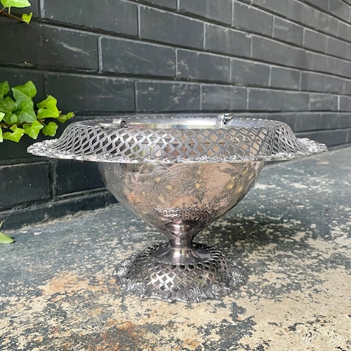 Wiccan Spell Bowl discount Footed Pierced Silver plate with Inner DIsh Vintage Mid-Century Revival