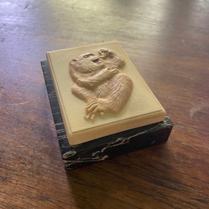 Resin Mold Japanese Relief Carved Monkey Butterfly Meiji Period Paperweight Vintage Mid-Century Jungle Desk Art image 1