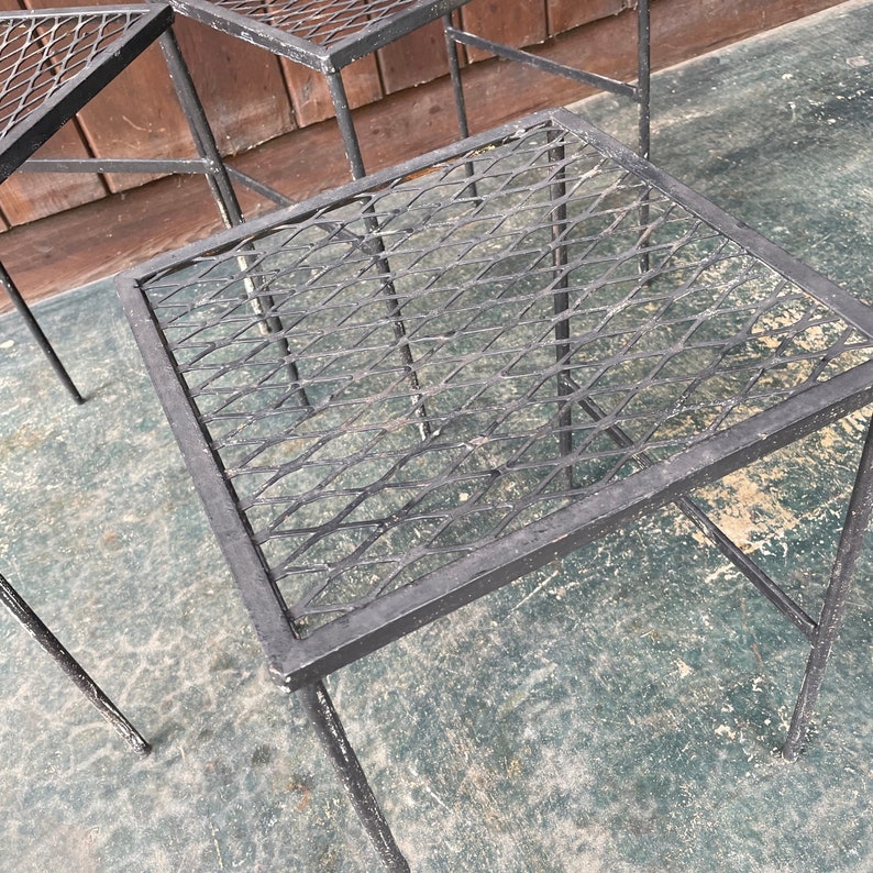 Salterini Style Outdoor Patio Furniture Nesting Tables Iron Expanded Metal Vintage Mid-Century Modernist image 8