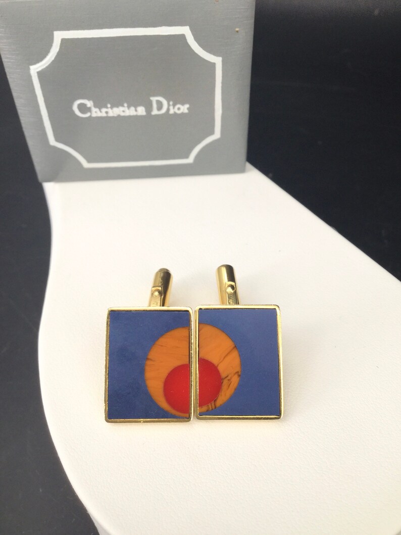 Vintage Christian Dior Cufflinks Glass Inlaid Etsy