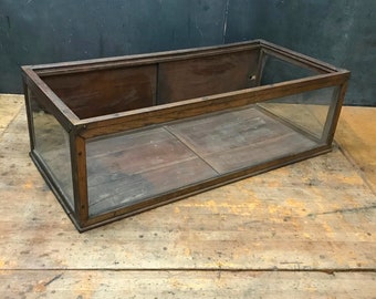 Oak Glass Display Cabinet Open Top Vintage Industrial General Store Jewelry Watches Mercantile Trade Retail Boutique Case