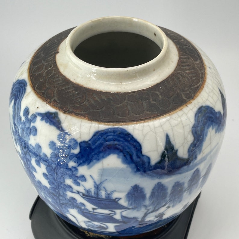 Antique 18th Century Chinese Asian Qing Dynasty Porcelain Blue White Ginger Jar Tongzhi Era Vintage Chinoiserie image 6