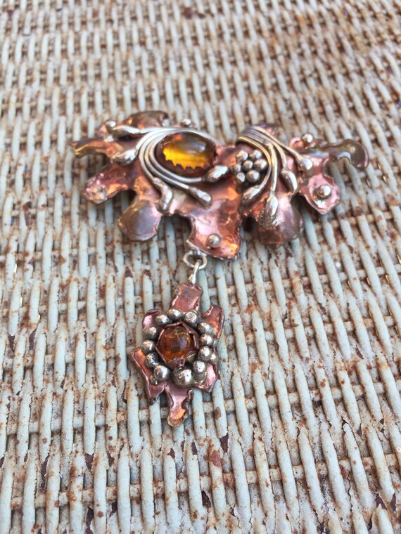 Unique Silver Copper Signed Brooch - image 2