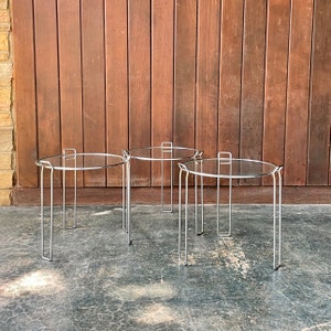 Vintage Italian Stackable Set of Three Nesting Tables Saporiti Mid-Century Modern image 1