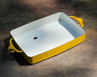 Hot Yellow Med Dansk IHQ Kobenstyle Casserole Paella Baking Low Pan Enamel Enamelware Mid-Century Modern 50s 60s Mad Men Eames Era