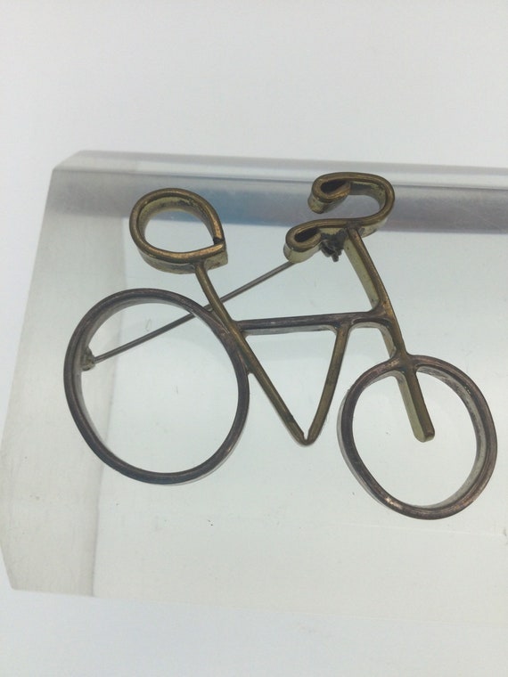 Bicycle Brooch Pin Sterling Brass - image 4