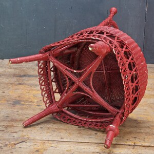 Antique 1900s Victorian Highback Wicker Parlor Chair Red Painted Rattan Woven image 4