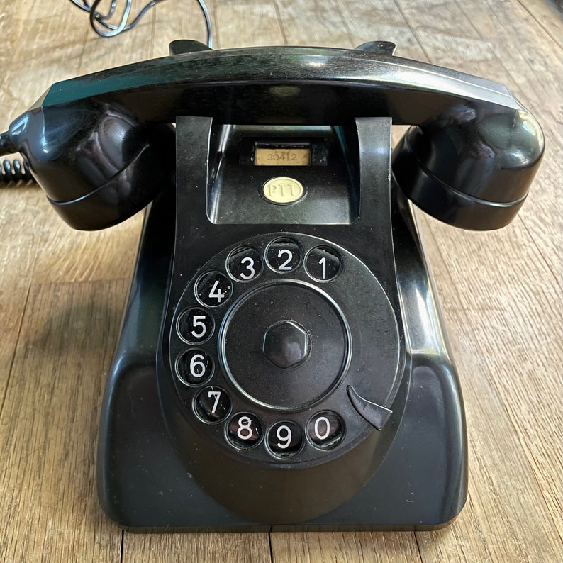 1960s Dutch Bakelite Black Telephone Vintage Black Ericsson PTT Rotary Dial Phone Clean image 3