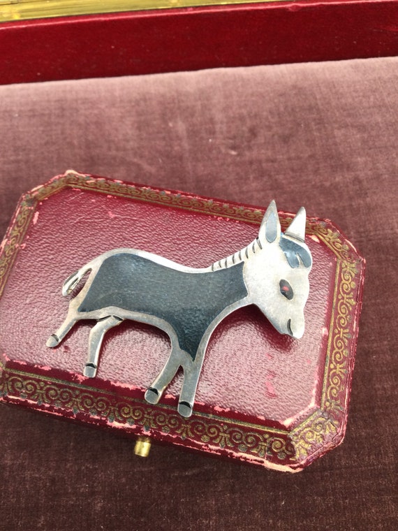 Burro Vintage Donkey Sterling Enamel Brooch Pin