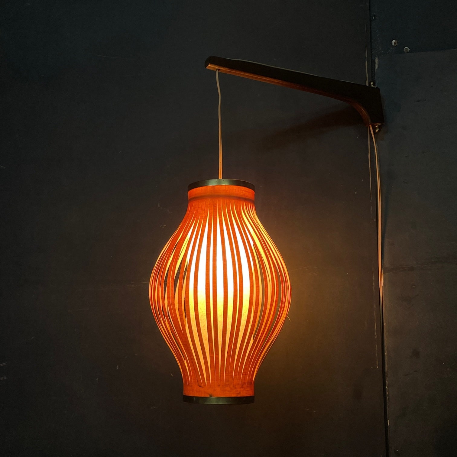 Danish Style Tiki Wall Mount Sconce Lamp on Mahogany Brass Swing