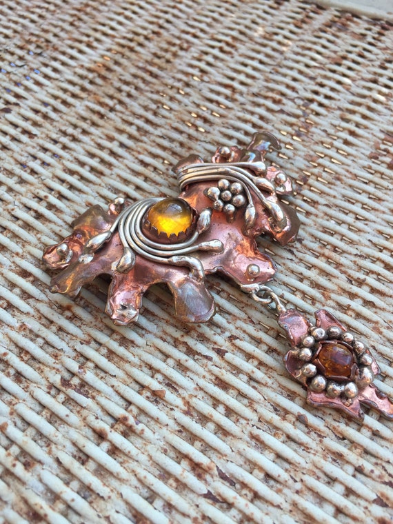 Unique Silver Copper Signed Brooch - image 3