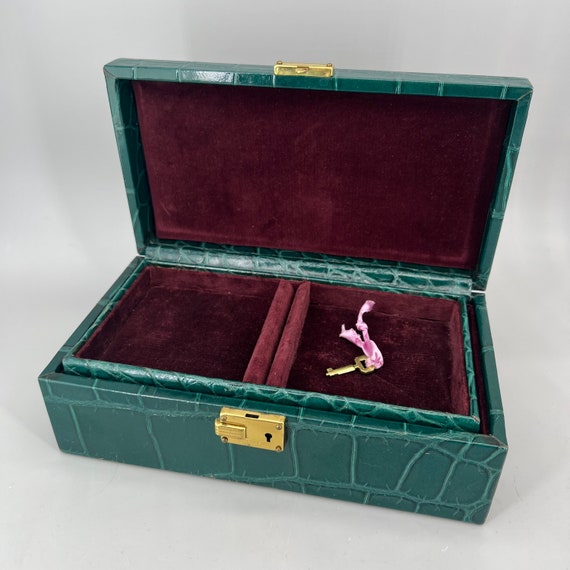 Vintage Green & Burgundy Jewelry Box - image 1