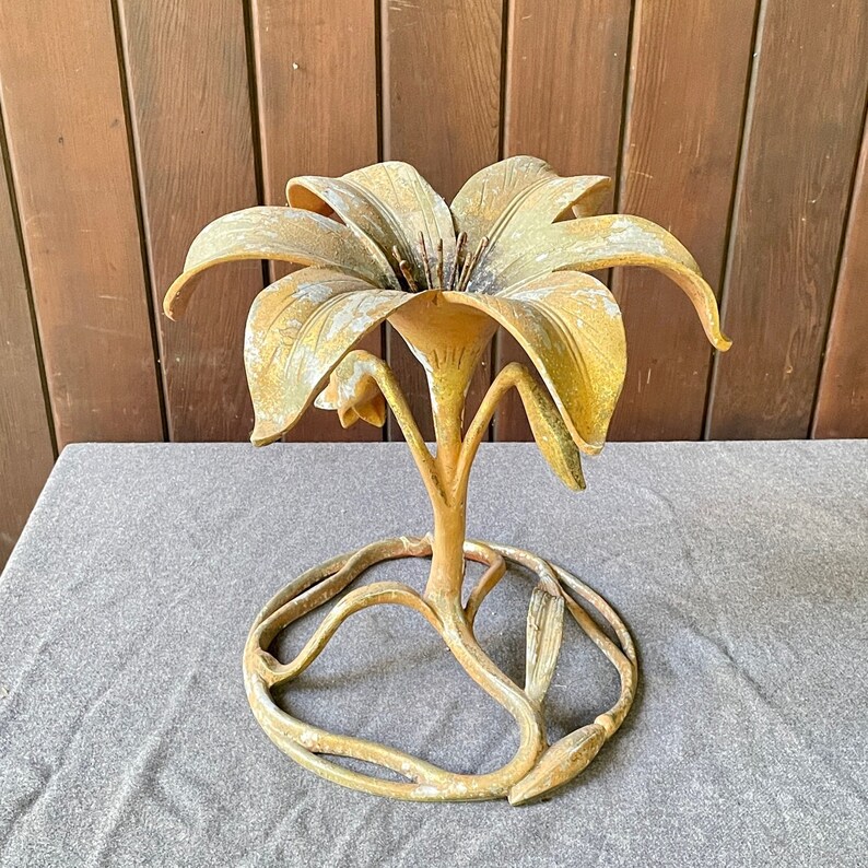 Vintage 1960s Cast Aluminum Flower Sculpture Mid-Century Modern Salvage image 1