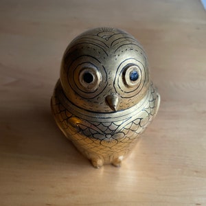 Vintage Gold Owl Cannister Egyptian Revival Style Pharaohs Urn Gold Leaf Painted Container Jar image 5