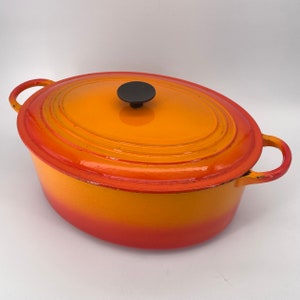 Vintage 1960s 1970s Oval Le Creuset G Flame Orange Red Dutch Oven