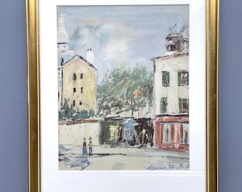 Vintage Lithograph Watercolor Summer Windmill Scene La Vieille Rue