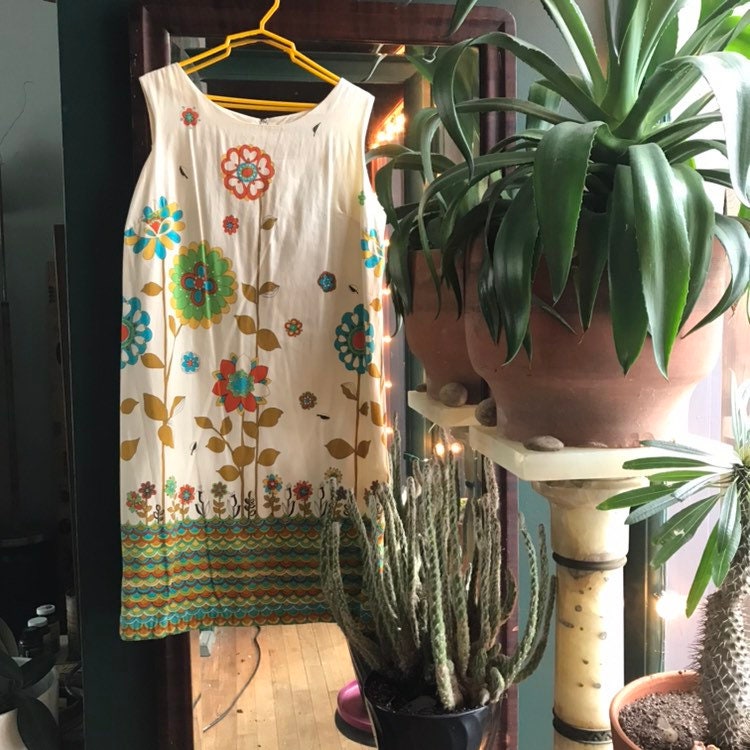 1960s Vintage Dress Flowers Psychedelic size 16 Mod retro by BrainWashington