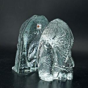 1970s Blenko Elephant Family Pop Mom Baby Crystal Glass Bookends Vintage Mid-Century 1970s Mod Decor Bookshelf Desk Accessory Paperweight image 3