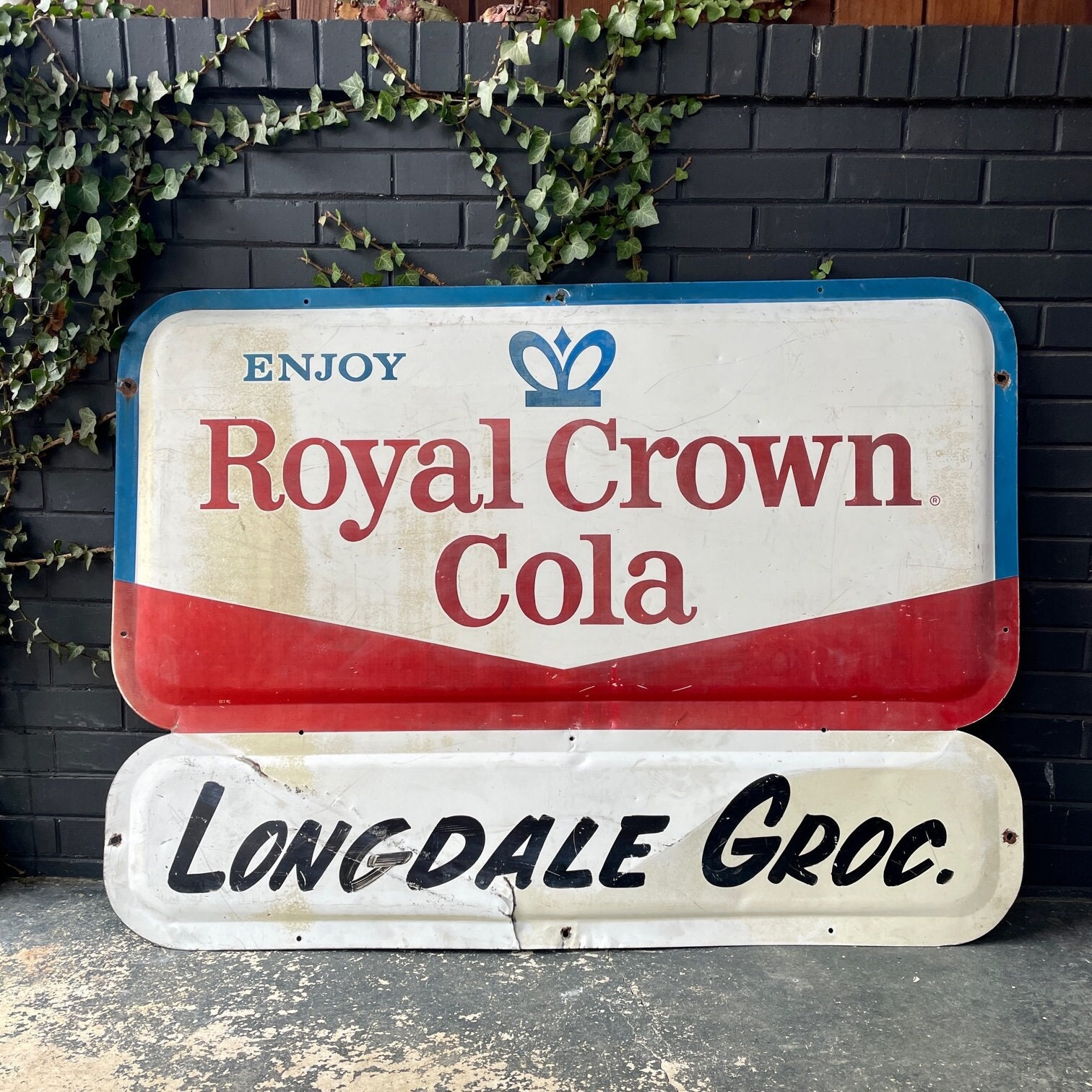 Giant 1950s Royal Crown Cola Grocery Store NOT Porcelain Sign