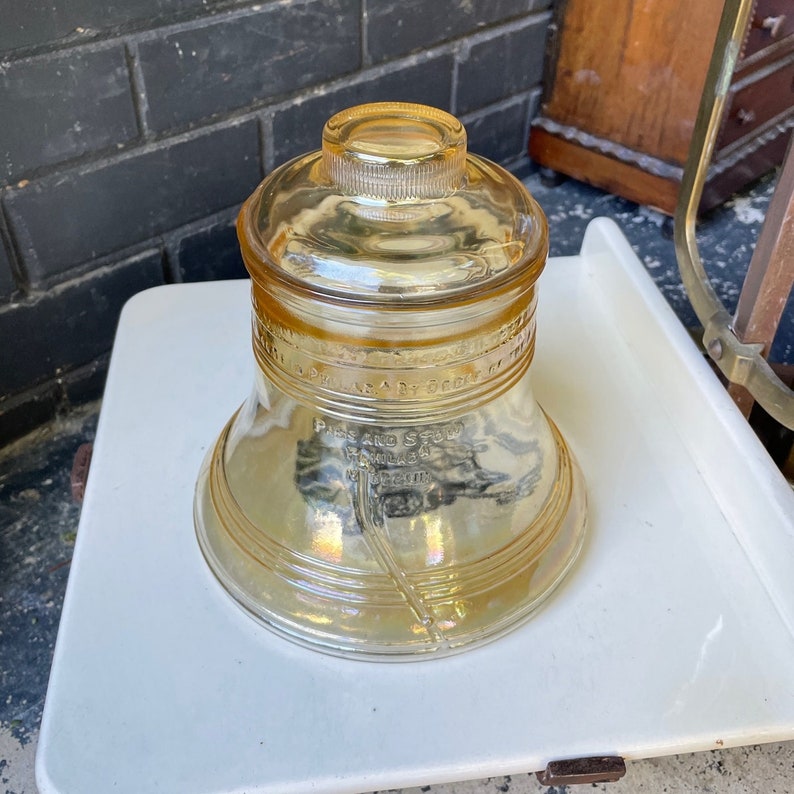 Cookie Jar Liberty Bell Philadelphia Glass Vintage Mid-Century Kitchen Lidded Container image 1