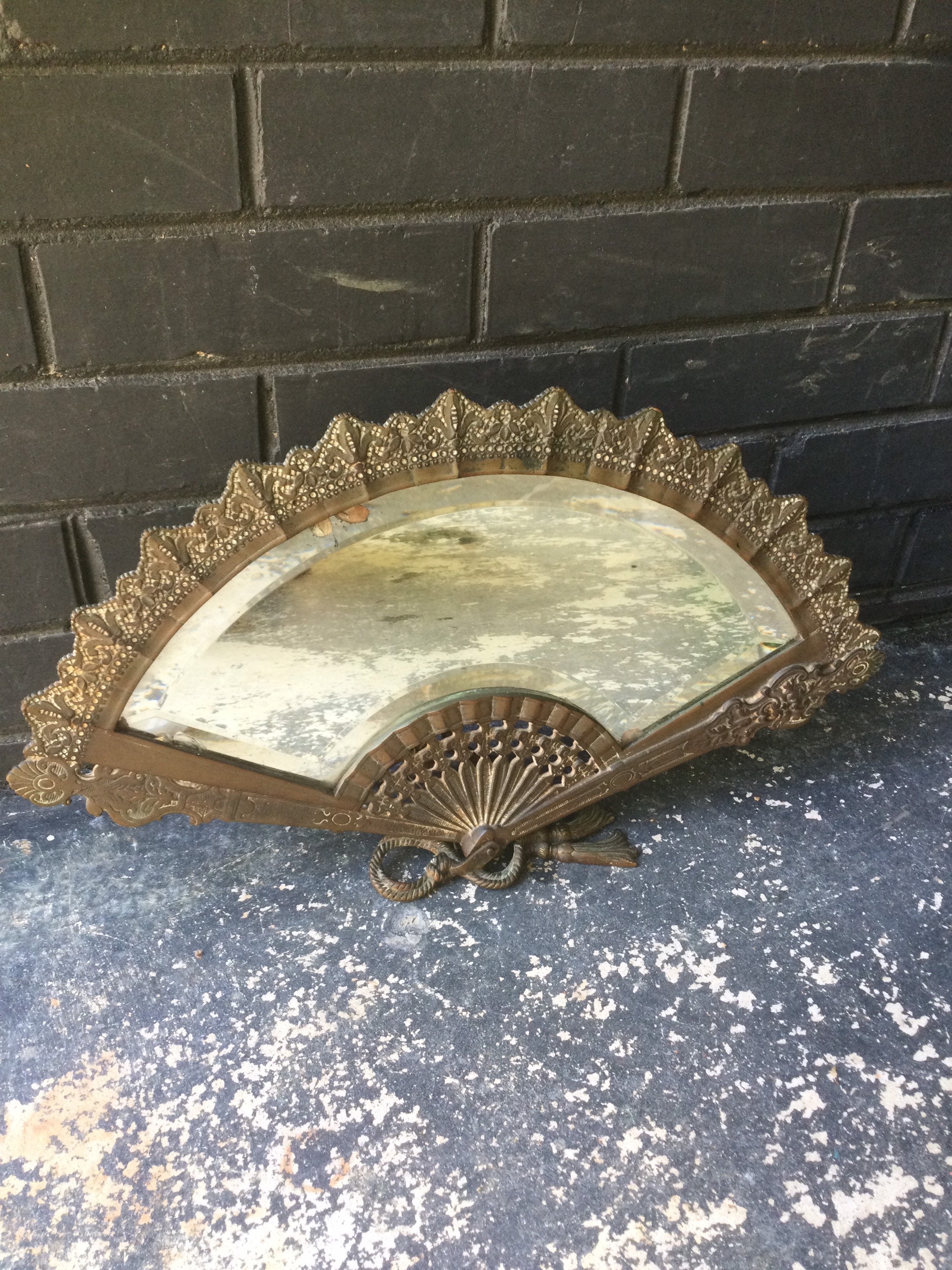 Antiker Fächer Spiegel Messing Bronze Vintage viktorianischen Stil