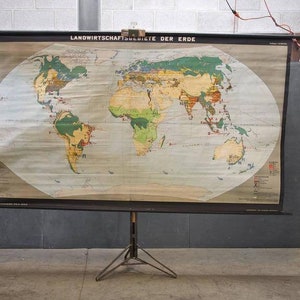 1930s Giant Map and Stand Holder Vintage Industrial School Display World Map Photo Backdrop image 1