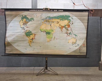 1930s Giant Map and Stand Holder Vintage Industrial School Display World Map Photo Backdrop