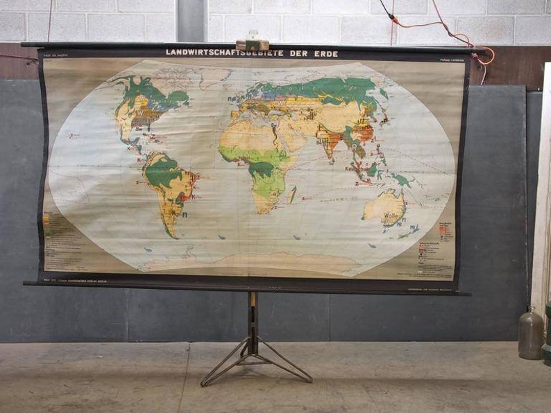 1930s Giant Map and Stand Holder Vintage Industrial School Display World Map Photo Backdrop image 1