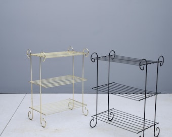 1960s Wire Shelf with Scroll Legs Vintage Mid-Century Black + Gold