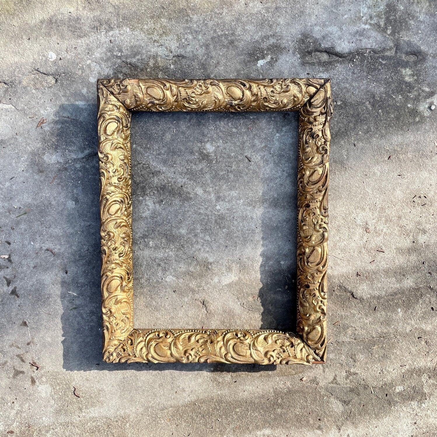 19th Century Picture Frame Maximalist Gold Gilt Plastered Vintage