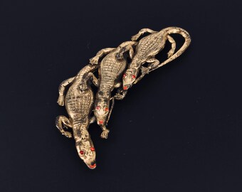 Giant Three Crocodile Brooch Art Deco Alligator Gator Trio crocs