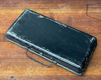 Black Steel Coffer Money Cash Box (No Key) w/ Receipt Pad Armstrong MFG Co. Huntington West Virginia Vintage Mid-Century 1950s 1940s