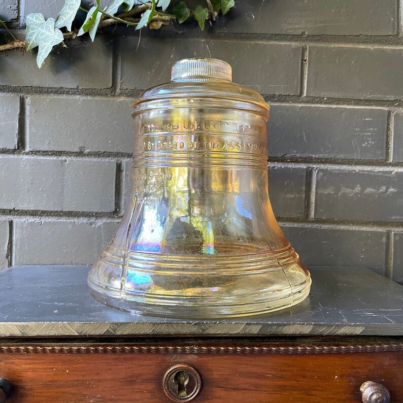 Cookie Jar Liberty Bell Philadelphia Glass Vintage Mid-Century Kitchen Lidded Container image 3