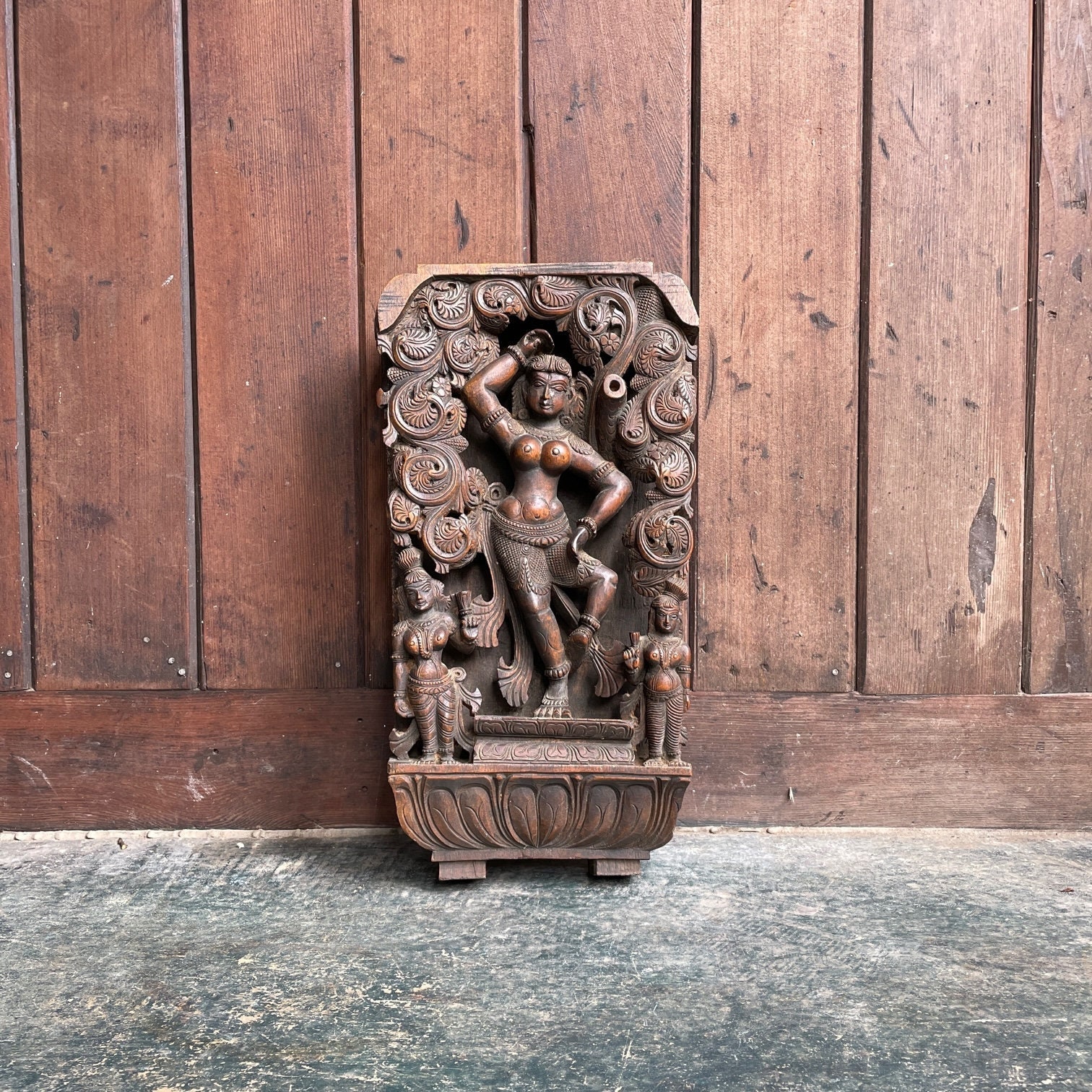 Kai Goddess of Time Wood Sculpture Wall Relief Hindu Deity Indian