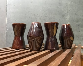 LaGardo Tackett 1958 Metallic Glaze Hourglass Shakers Salt Pepper Spice Powder Sugar Mid-Century Modern Vintage